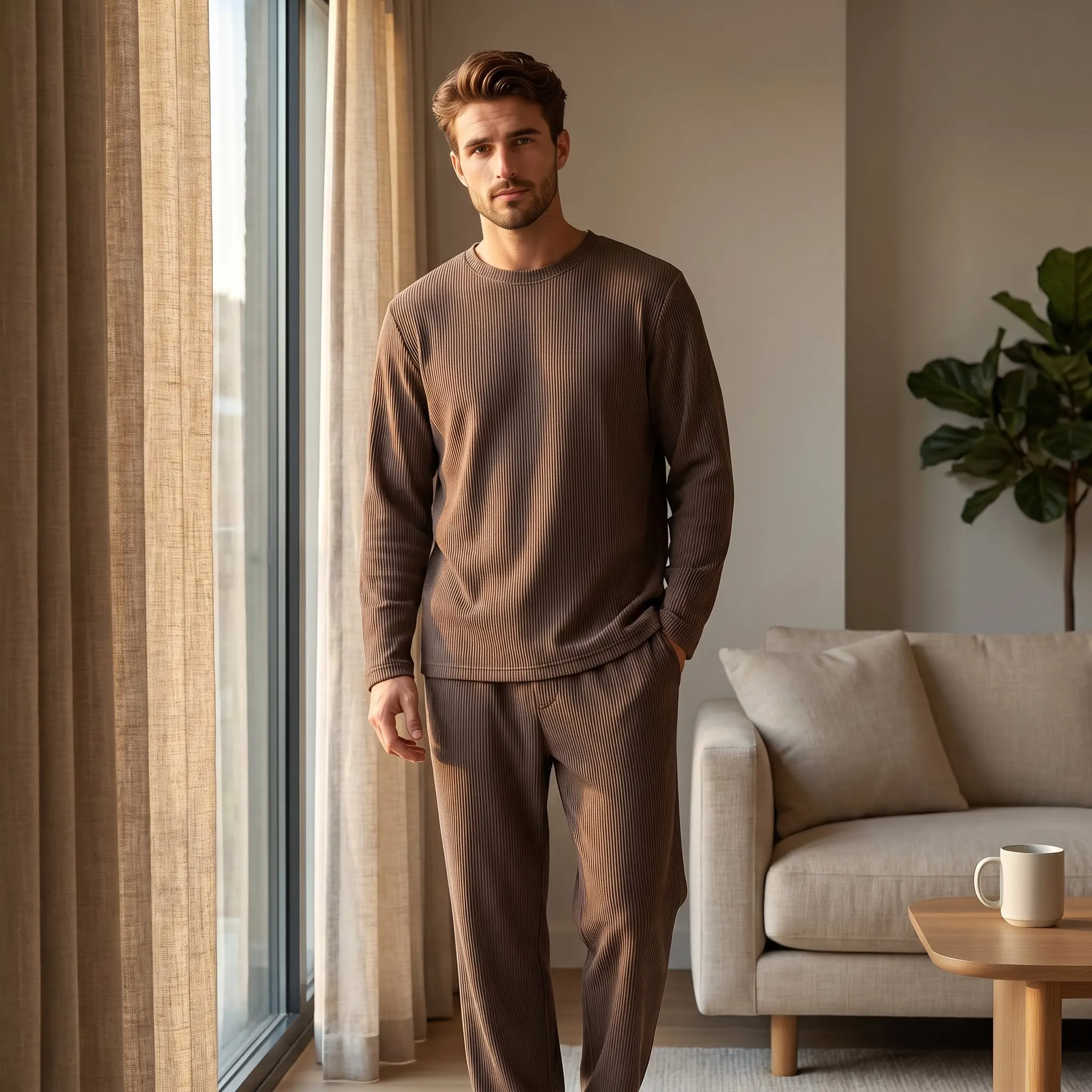 

Mens Pajama Sets Long Sleeve Plaid Pajamas Sets for Men Pjs Set Soft Lounge Pants Sleepwear Pj Pants with Pockets Drawstring