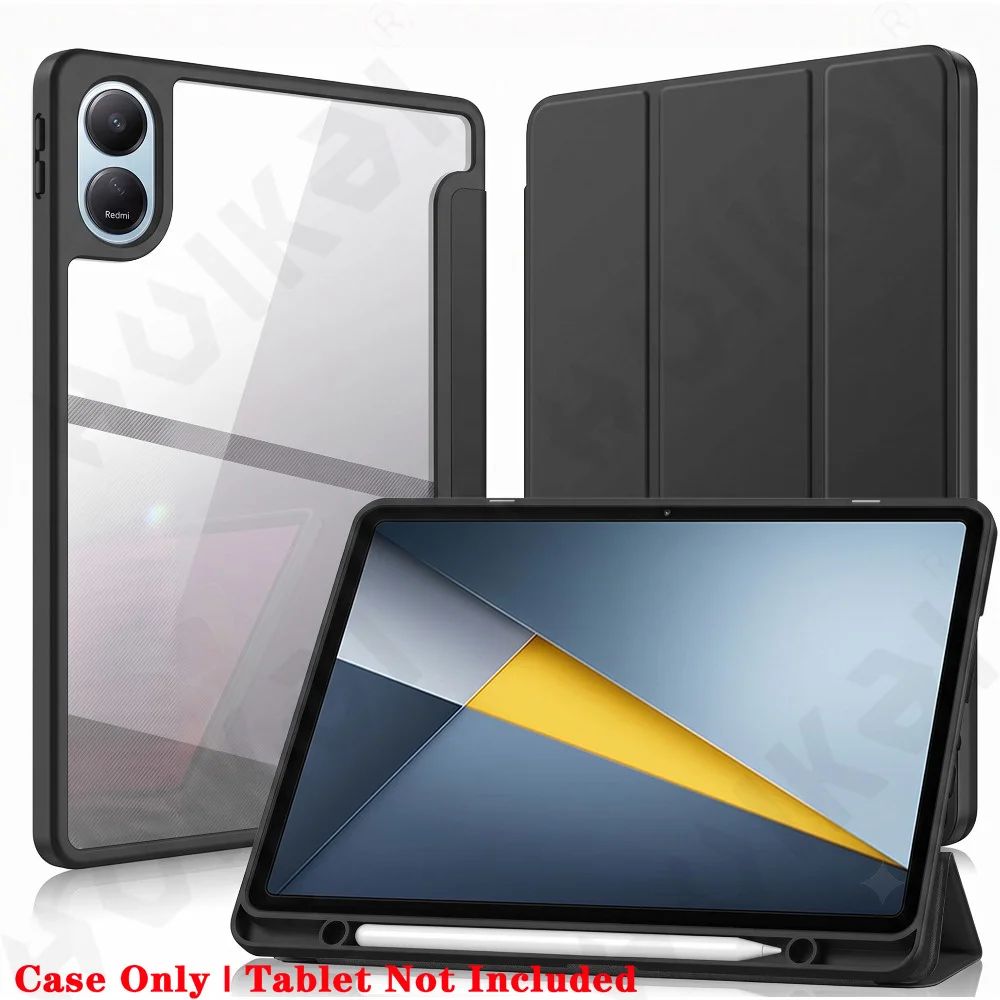 Case For Redmi Pad 2 Pro 12.1 2025 Poco Pad M1 12.1 Slim Translucent Back Tri-Fold Stand  Tablet Pen Charging Auto Wake/Sleep