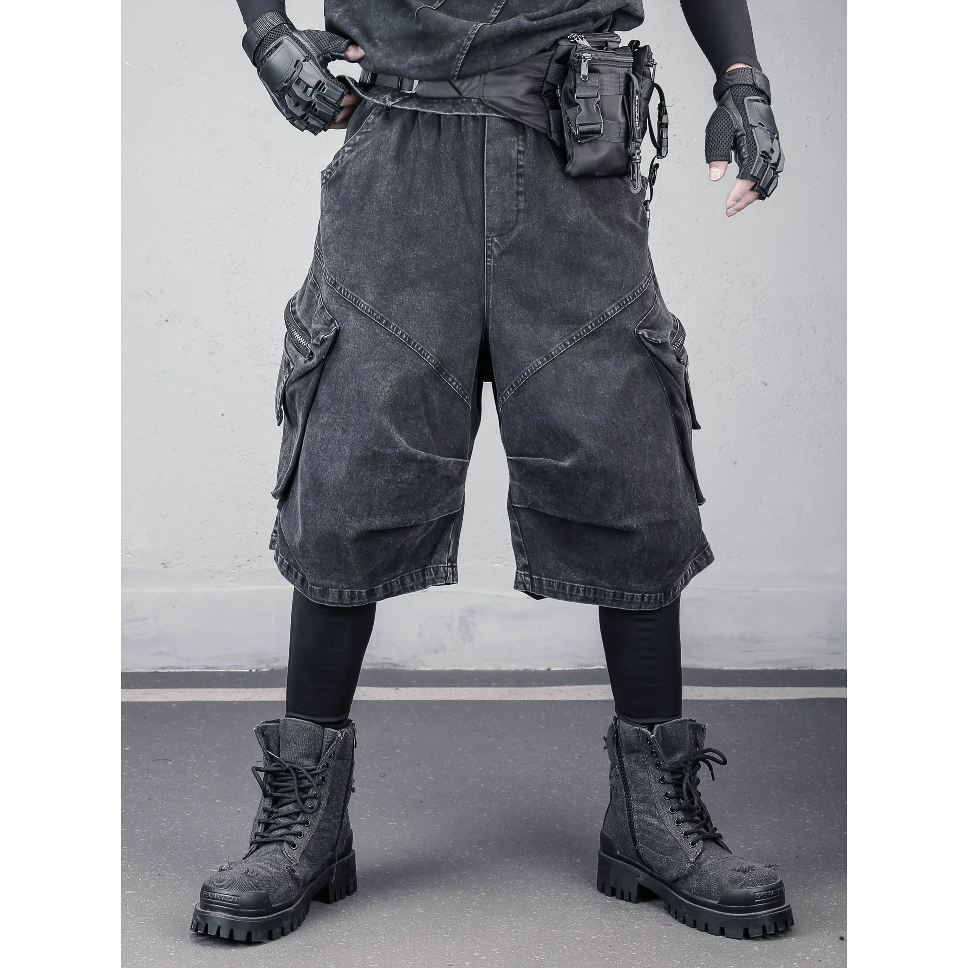 Men's Hip Hop Cargo Denim Shorts 2026 Summer Washed Multi-Pocket Loose Fit 5 Points Pants Streetwear