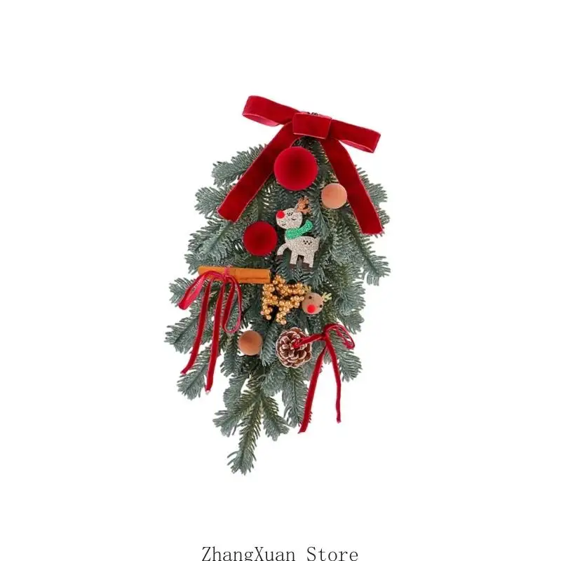 Weihnachtskranz-Hängedekoration für den Eingangsbereich mit Bandbesatz und Winterstil 3XUF – Detail 8
