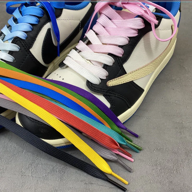Cordones planos de Color degradado para zapatos de baloncesto, cordones de Color rosa, negro y rojo, zapatillas deportivas informales para mujer, 1