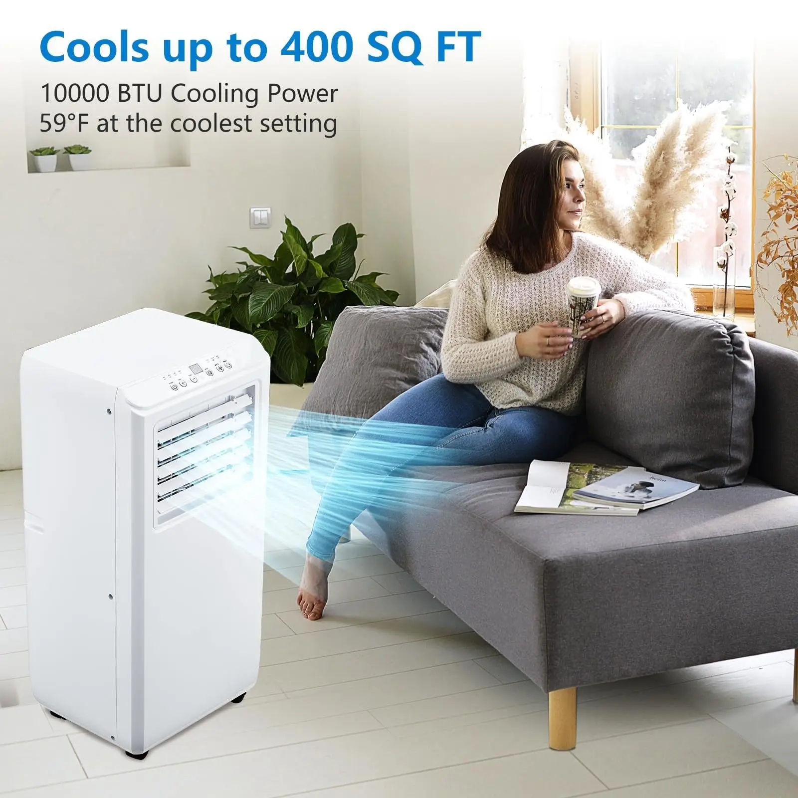 Ultra Quiet 3 In 1 Portable Air Conditioner 10000 BTU Cools Up To 450 Sq Ft Dehumidifier And Fan 24H Timer Remote Window Vent Kit Ideal For Bedroom Office Dorm White