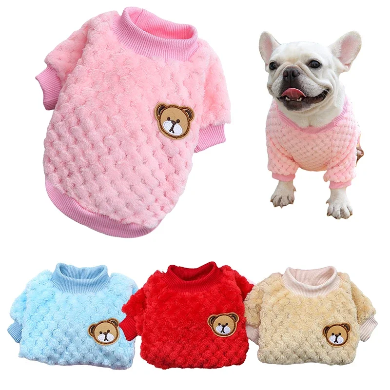 Chaleco con bordado de oso para mascotas, ropa cálida de invierno para perros pequeños, abrigo de felpa para cachorros y gatos, Yorkies, Chihuahua,