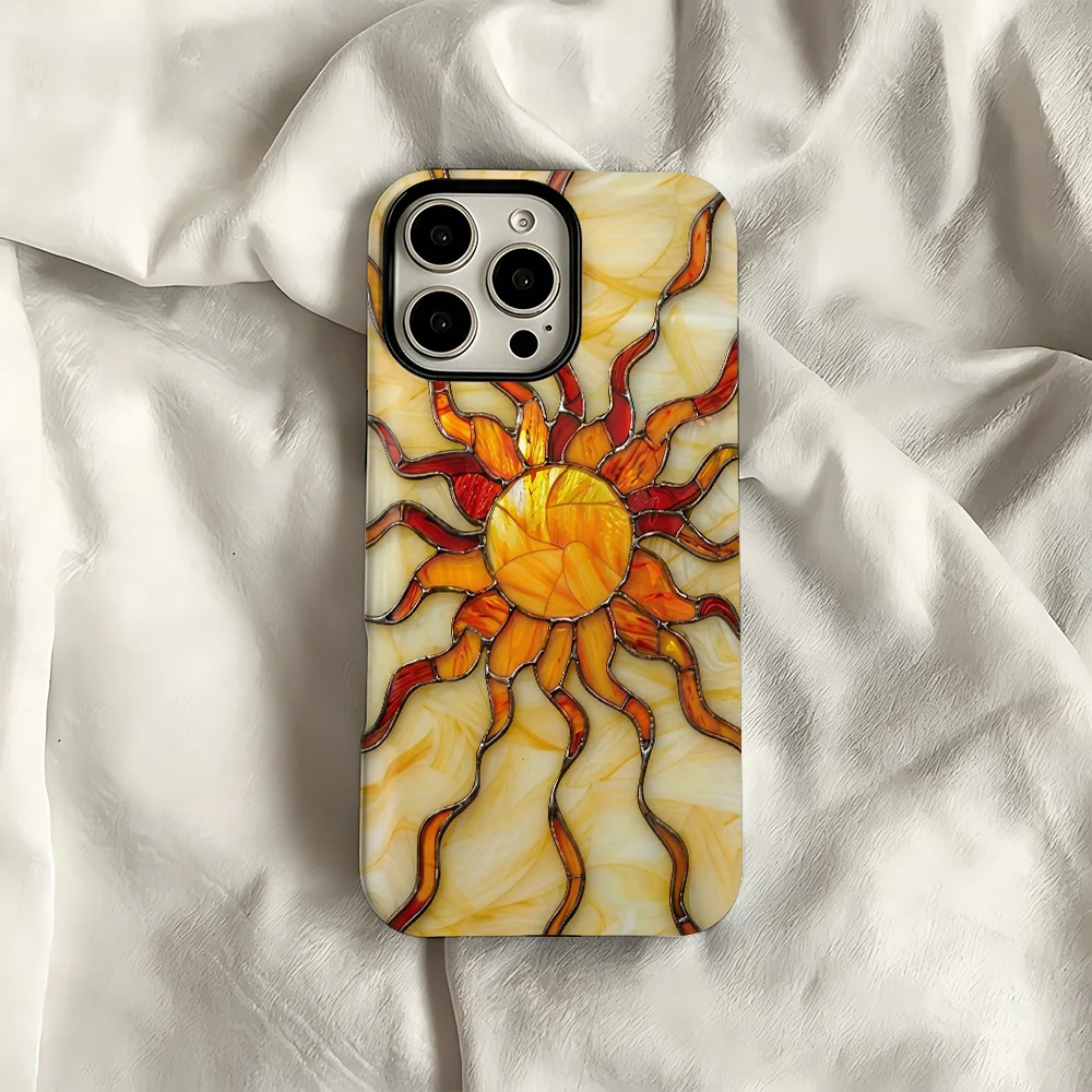 Stained Glass Sun Phone Case for Samsung Galaxy S20 S23 S24 S25 S26 FE Plus Ultra Edge 4G 5G Luxury Double-layer Back Cover