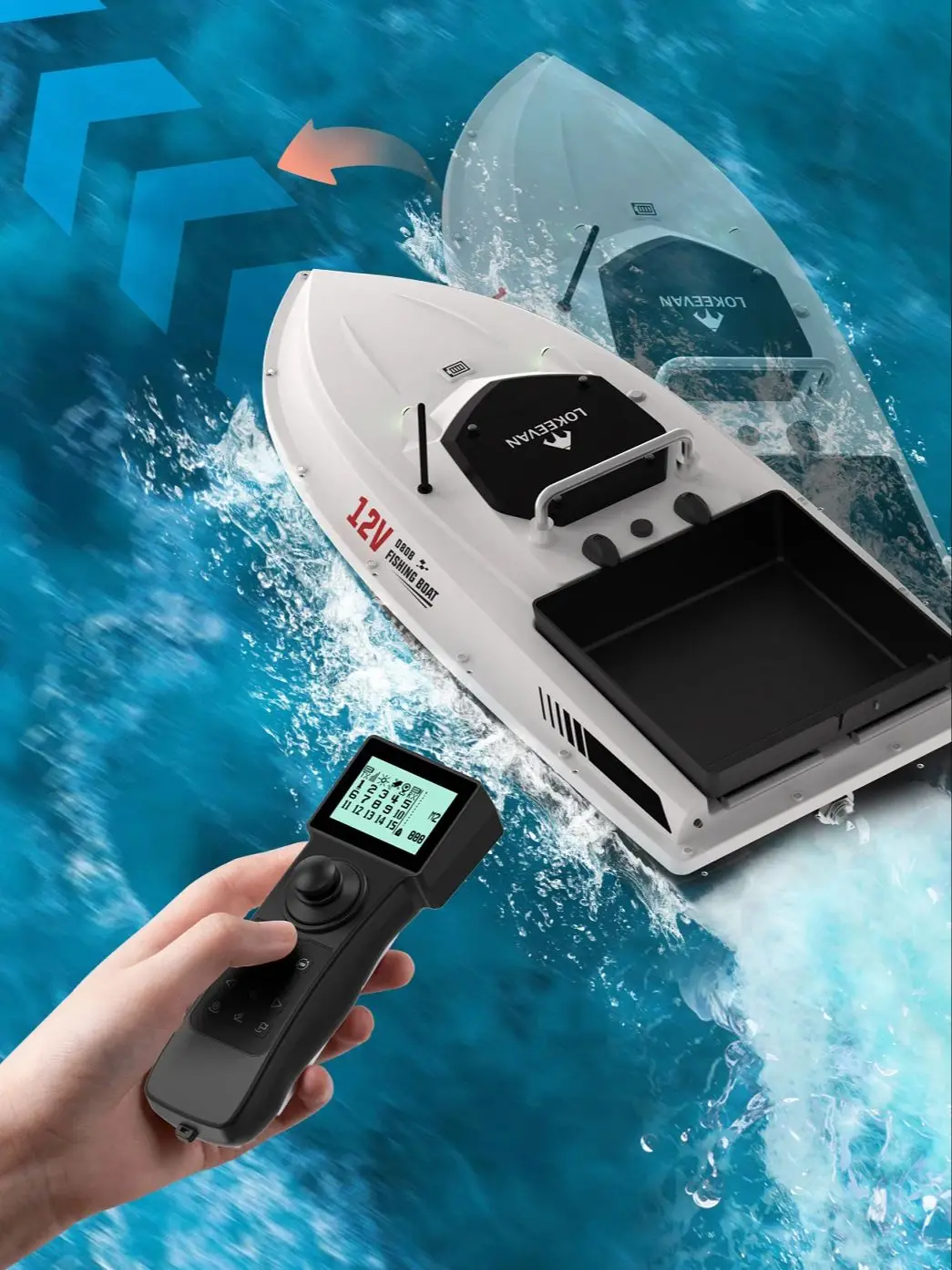 LOKEEVAN Köderboot D80B 46800 mAh 12,6V GPS+Beidou Duales Positionierungssystem Doppelmotor Leistungsstarkes Zugnetz Trolling-Haken Fischboot