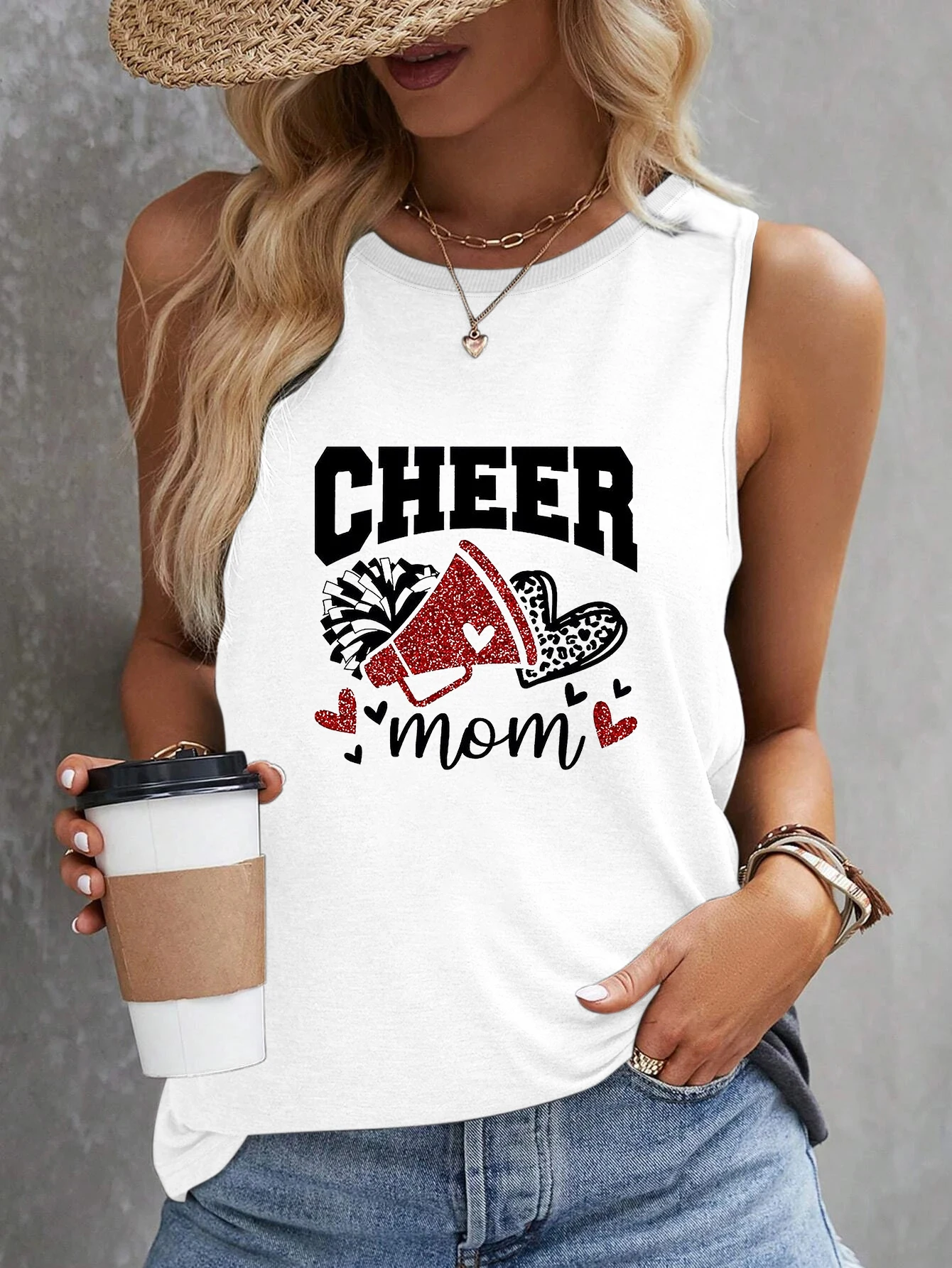 

Топ без рукавов с принтом в виде сердца, повседневный топ на лето и весну, женская одежда