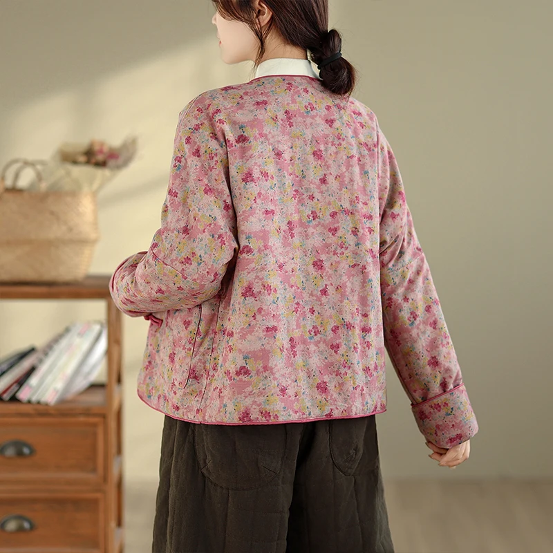 

High-End Cotton Linen Large Size round Ne Buttoned Chinese Sle Women's Jaet Coat Traditional National Faion Cotton Ou...