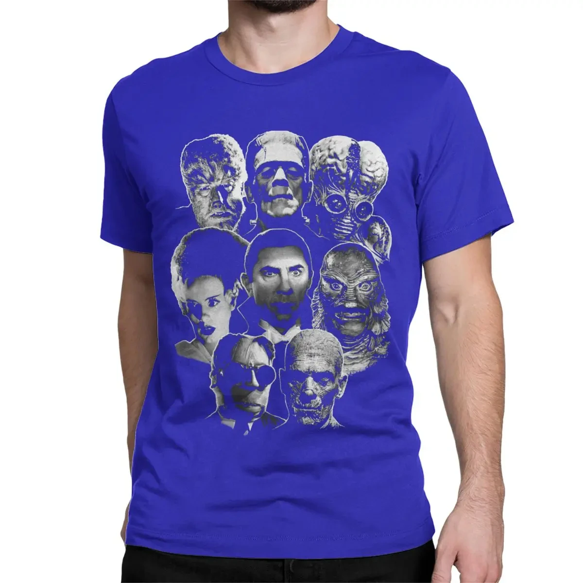 Men Women\'s T-Shirts Universal Monster Gang Novelty 100% Cotton Tees The Mummy Frankenstein Horror T Shirt Round Neck Clothing