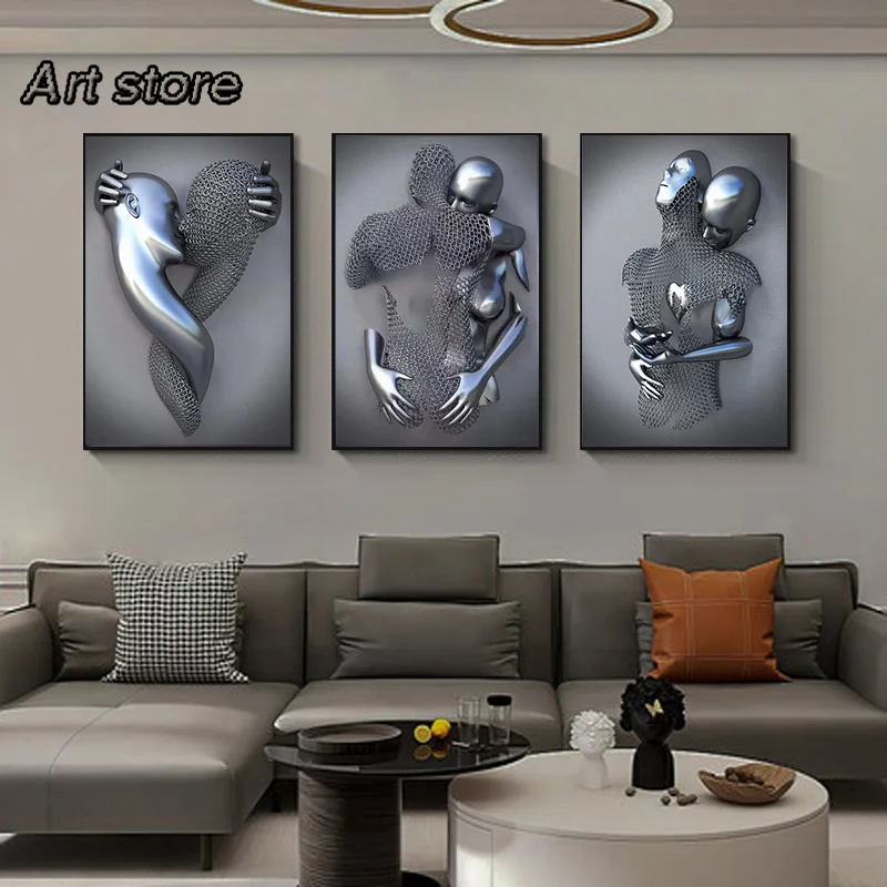 Modern Metal Figure Statue Art Canvas Painting Romantic Abstract Posters and Prints Wall Pictures for Living Room Home Decor