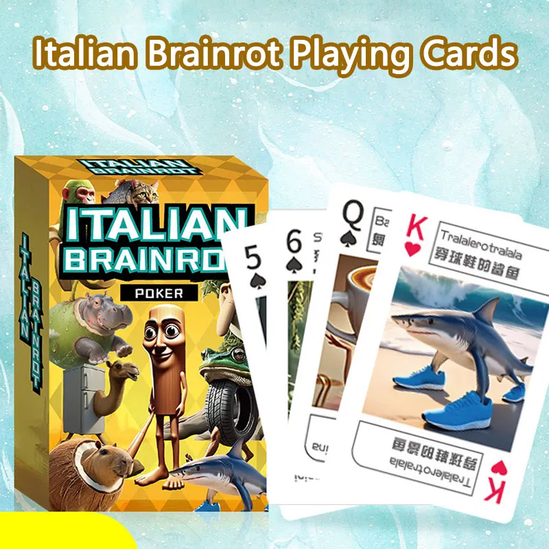 

54pcs Italian Brainrot Pokercard Funny Poker Playing Cards Tung Tung Tung Sahur Tralalero Tralala Game Collection Cards Toys