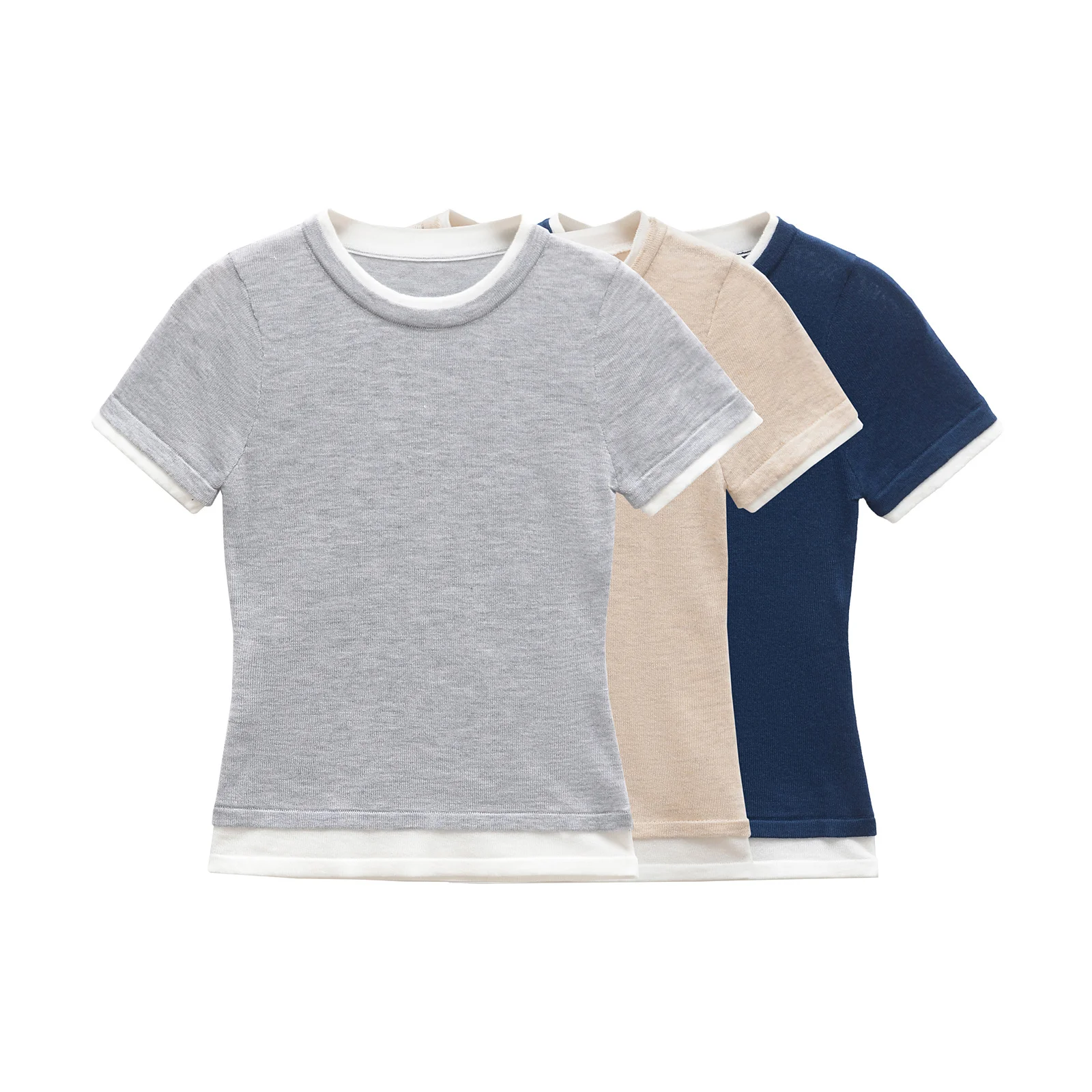 

European and American style new fashion simple and versatile round neck short-sleeved T-shirt top