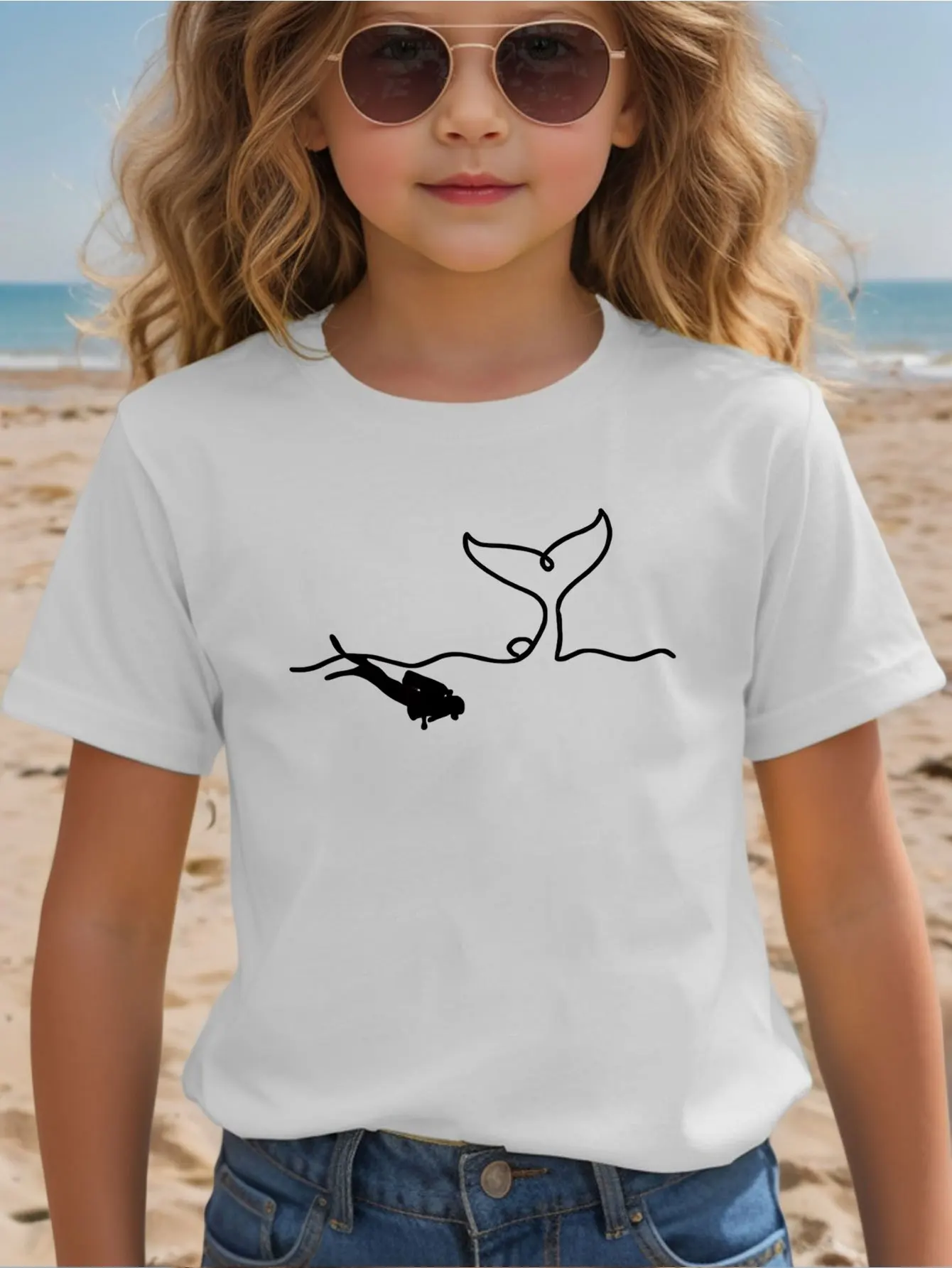 Simple Scuba Diver Whale Tail Graphic Kids T Shirt Boys Girls Family Matching Parent Child Summer Crew Neck Children Daily Tee