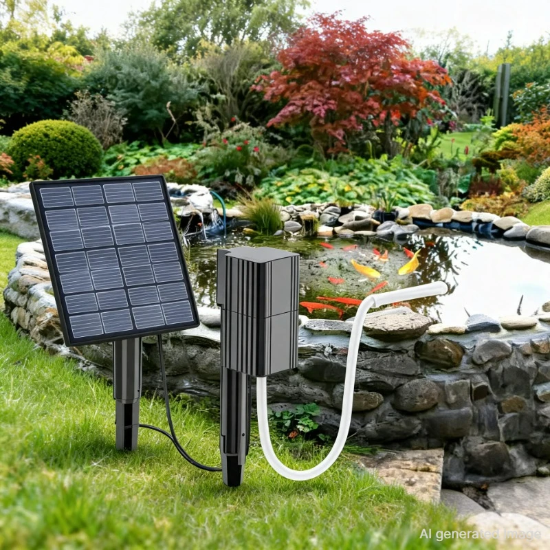 Pompa napowietrzająca solarno-zasilana 2.5W z pompką powietrza i kamieniem napowietrzającym, do solarnych aeratorów do oczek wodnych i akwariów, generator fal.