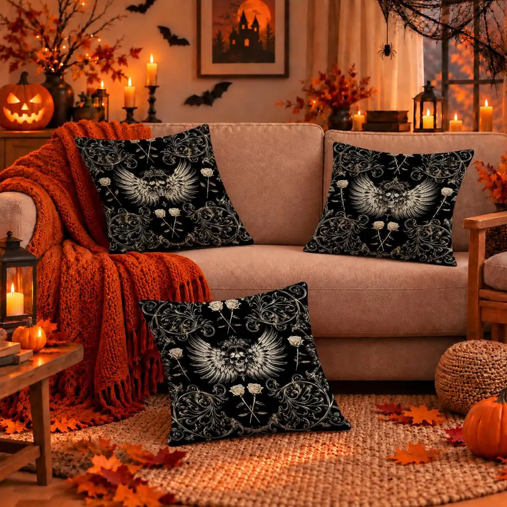 Art Gothic Gilded Ornaments Cushion Cover Dark Gothic Plush Pillow Covers for Sofa Bedroom Home Decor