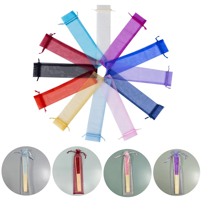 10pcs Folding Hand Fan Pouch Drawstring Organza Bags Folding Fan Pocket Bag for Outdoor Wedding Party Favor Gift Bags Pouch