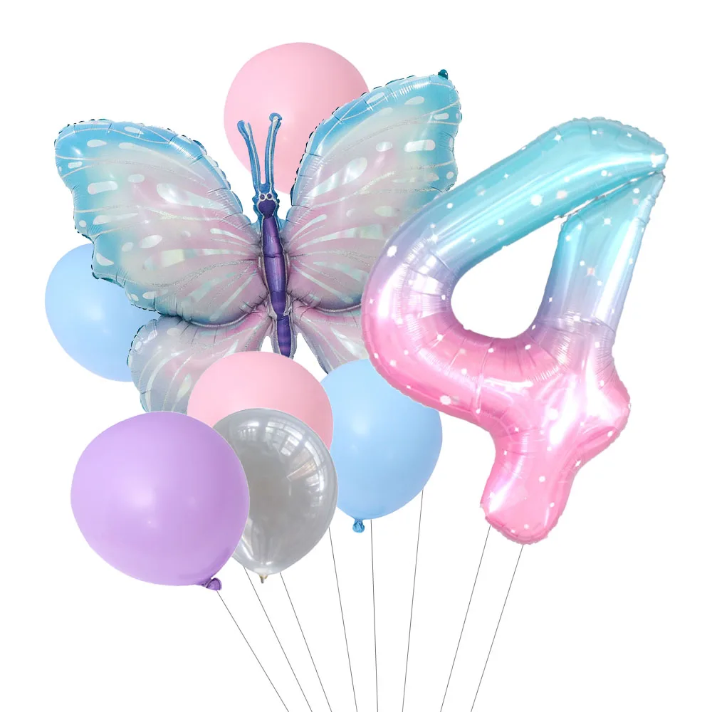 8pcs Butterfly Birthday Balloon 40inch Starry sky Gradient Number Balloon Baby Shower Helium Balloon Birthday Party Decor Globo