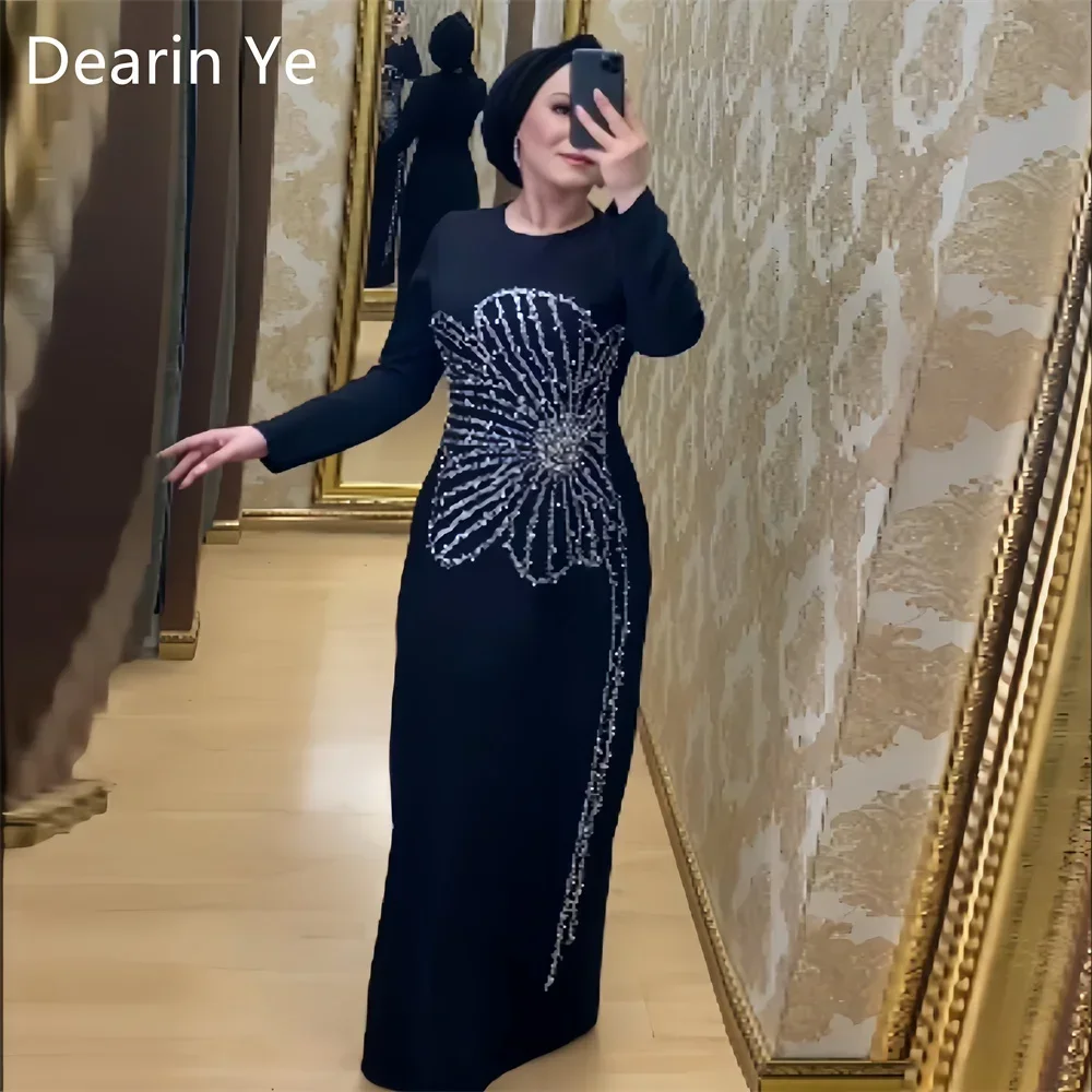 

Prom Gown Saudi Arabia Formal Dearin Scoop Neckline Column Floor Length Skirts Sequin Bead Vertically Bespoke Occasion Dresses E