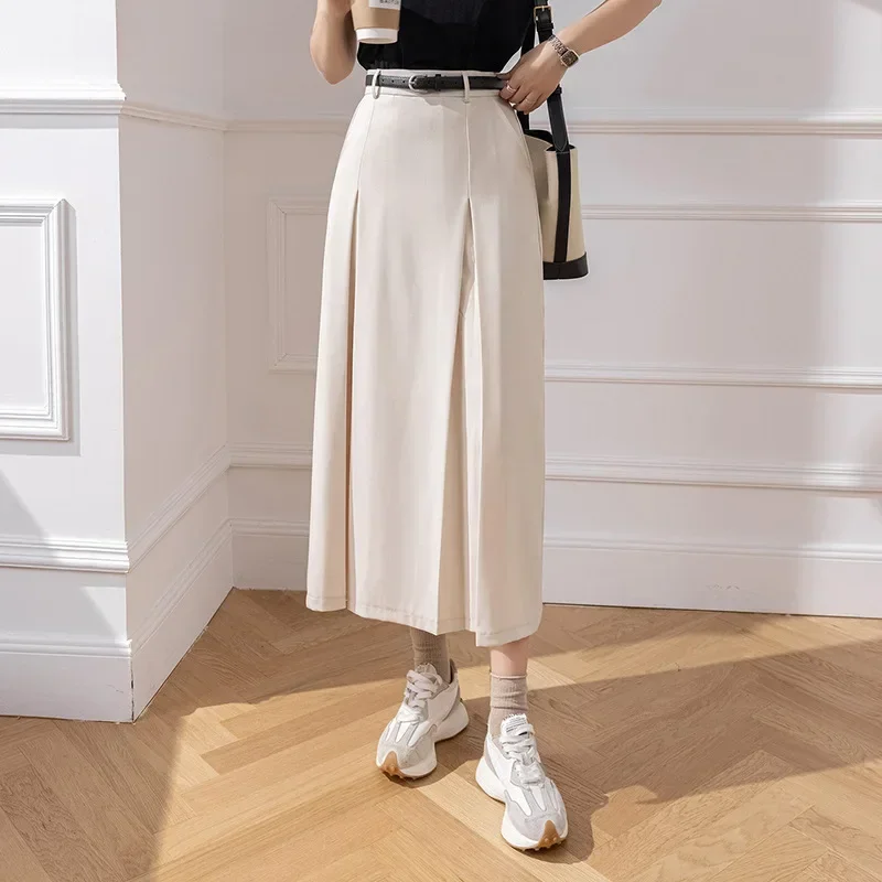 Korean Fashion High Waist A-line Long Skirts Office Ladies Elegant Suit Skirt 2023 New Spring Autumn Midi Skirts with Belt