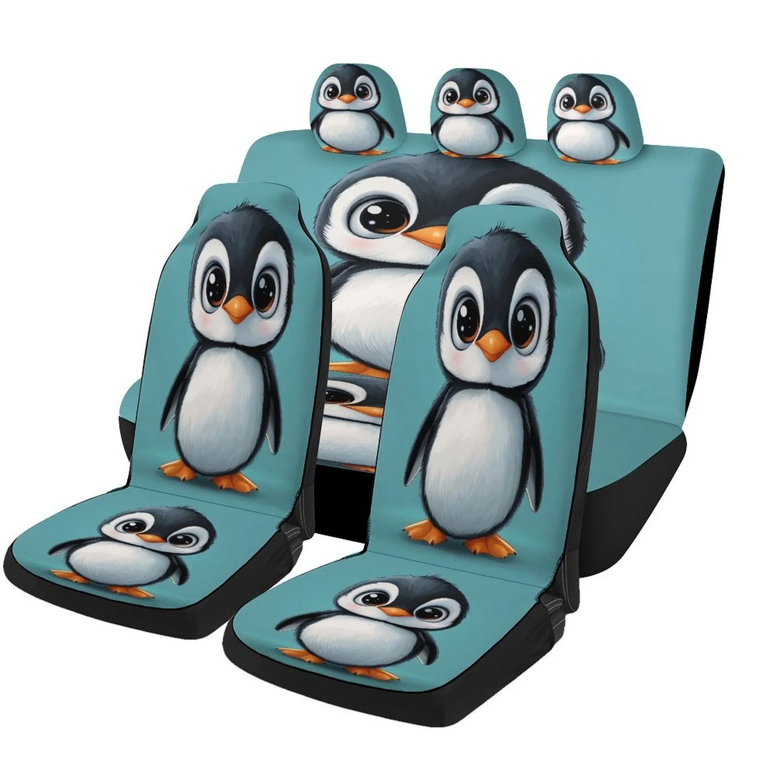 Adorable Penguin Chick Themed Car Seat Cover Set Suitable For Various Vehicles, Stylish And Durable Car Seat Protectors, Complet