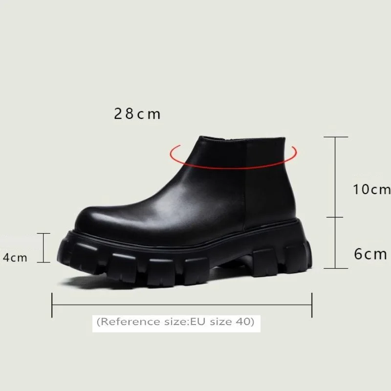 Round Toe Zip Height increase Ankle Booots Men Genuine Leather Fashion Platform Boots Simple Elegant Autumn Winter Chelsea Boots