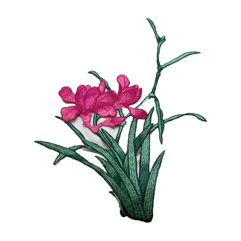 1pc 패션 난초 꽃 패치 DIY Applique 자수 의류에 대한 패치에 바느질 DIY 액세서리