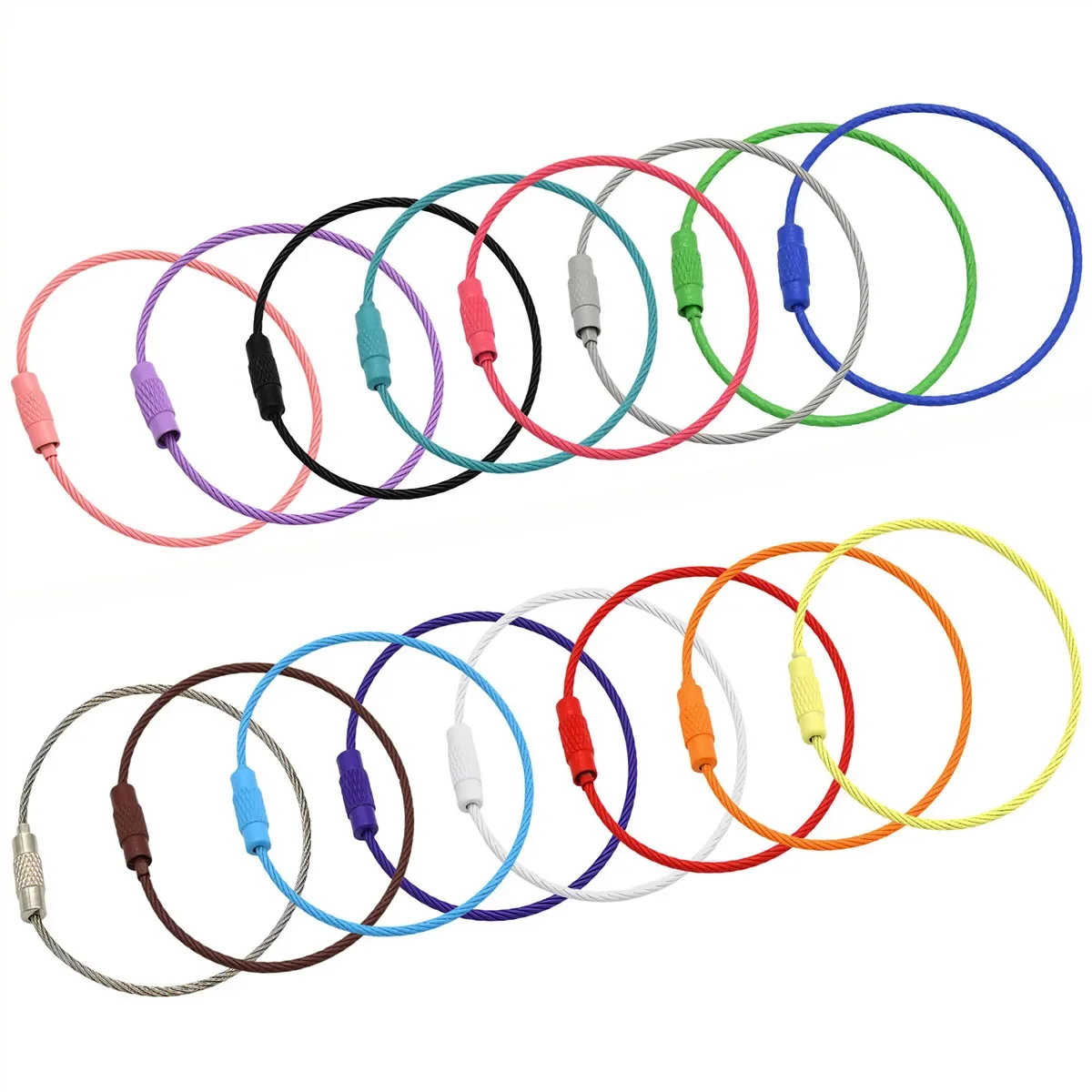 5/10pcs Stainless Steel Wire Keychain Ring Key Keyring Circle Rope Cable Loop Outdoor Camp Luggage Tag Screw Lock Gadget