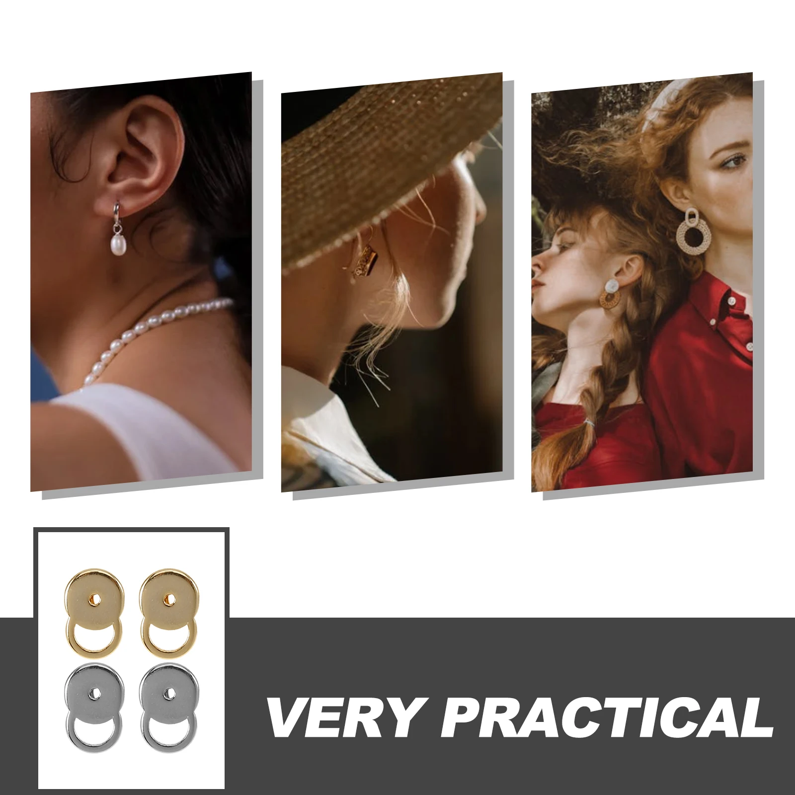 

4pcs Earring Backs 6mm Gold White Studs Earplugs Pierced Screw Jewelry Stopper for Heavy Droopy Safe Lightweight