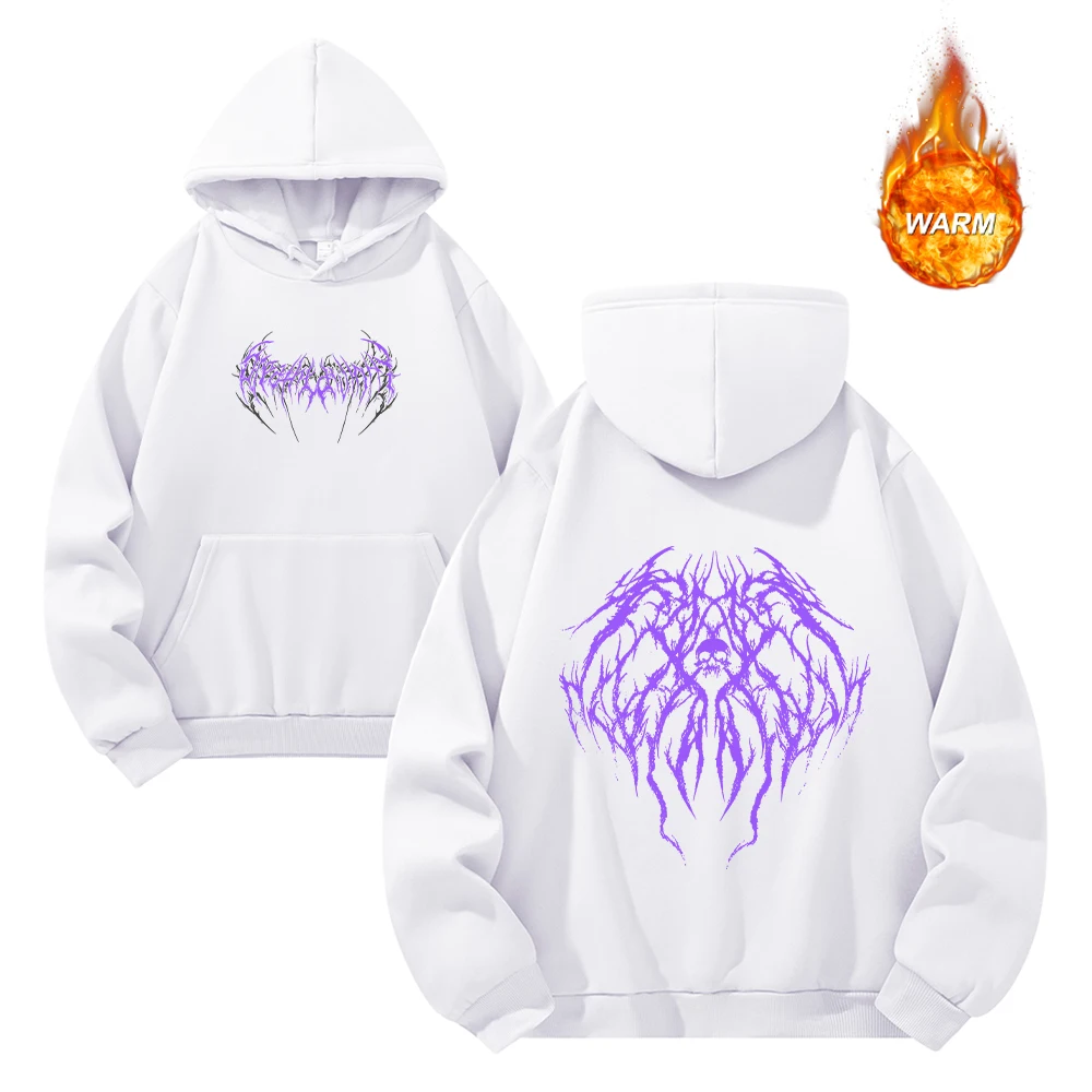 Men's Warm Hoodies Y2K Gothic Thorn Print Pullover Sweatshirt Loose Fit Stylish Autumn And Winter Fitness Commute Casual Top