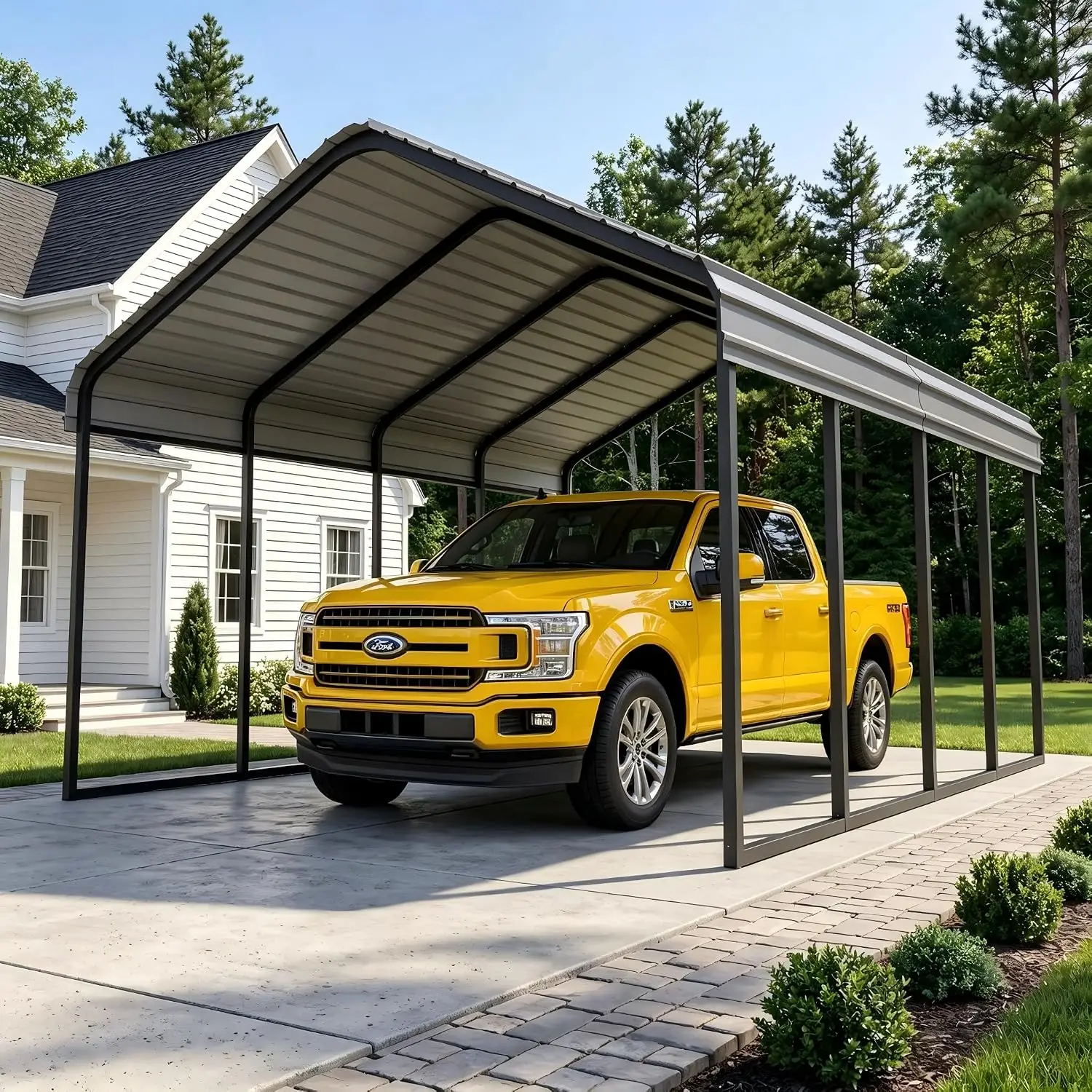 10x20FT Heavy Duty Metal Carport with Galvanized Steel Frame | Vertical Roof Design, Reinforced Base, and All-Weather, Custom