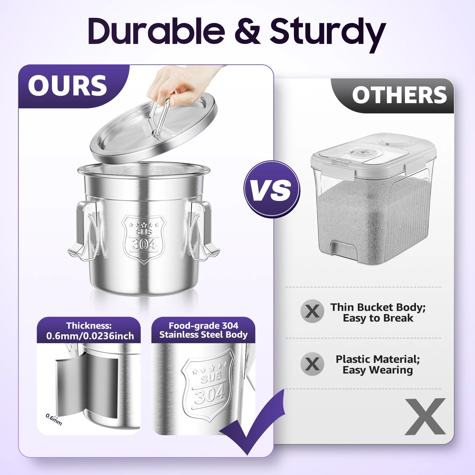 

6L/1.59Gal Seal Canister 304 Stainless Steel Airtight Canister Food Storage Container for Cereal Grain Bean Flour Oil Milk Wine