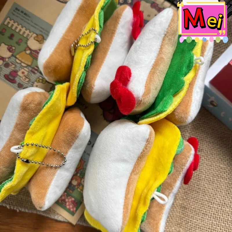 Nuevo 2 uds lindo llavero de peluche de gatito colgante de coche muñeco de peluche creativo en forma de hamburguesa colgante de mochila de alta calidad regalo de Navidad