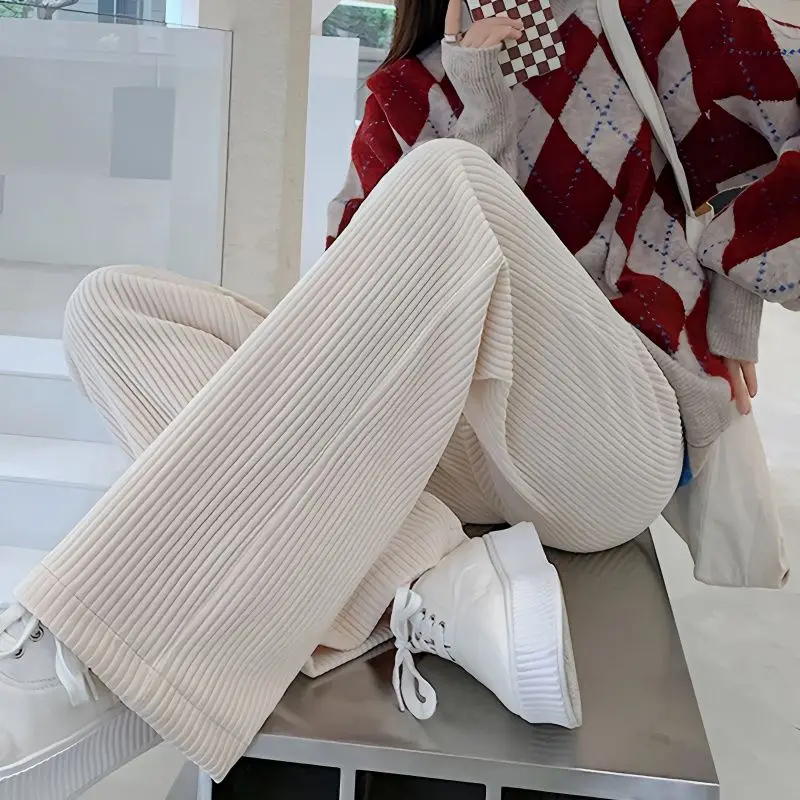 

Autumn and Winter Leisure Thickened Chenille Wide Leg Pants Warm Fashion High Waist Women's Straight Sports X564