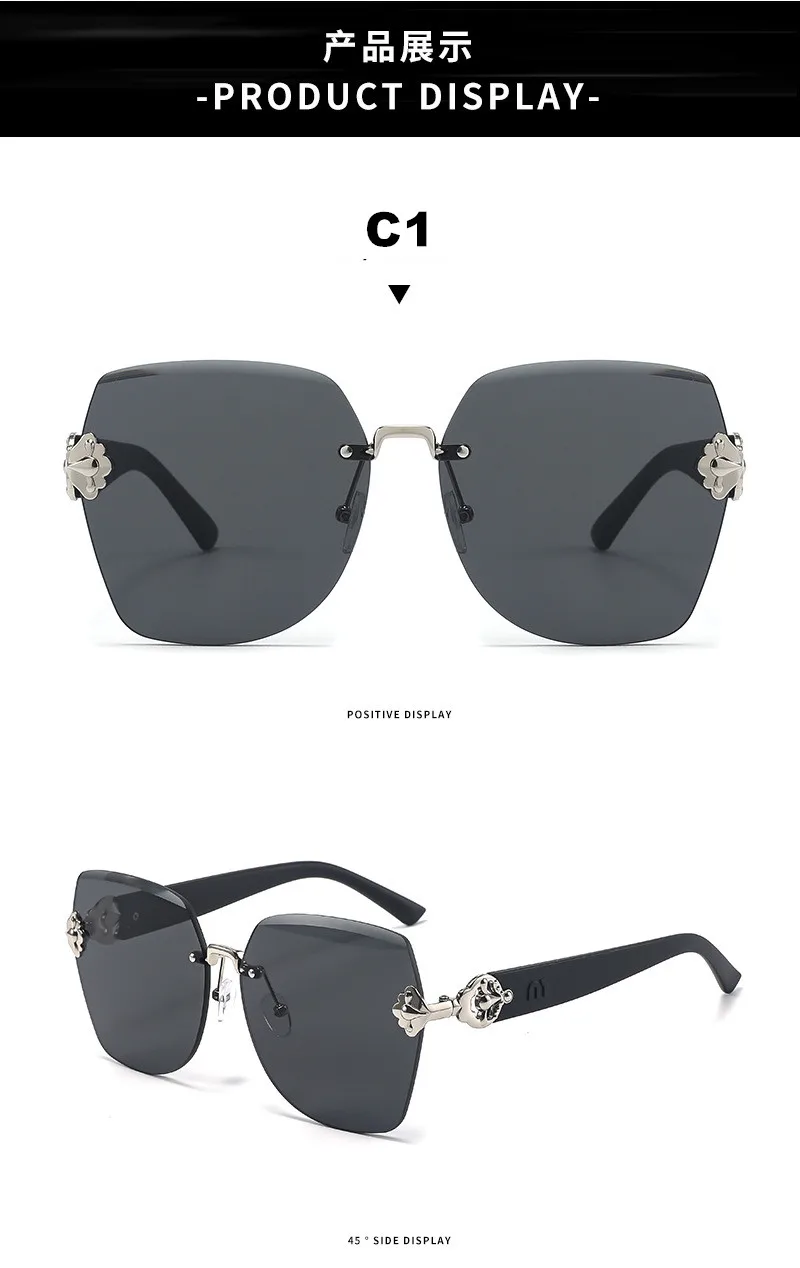 2025 Neue Große Rahmenlose Luxus-Sonnenbrille für Damen UV-Schutz Modische Kleine Sonnenbrille (DS-2402) – Detail 10