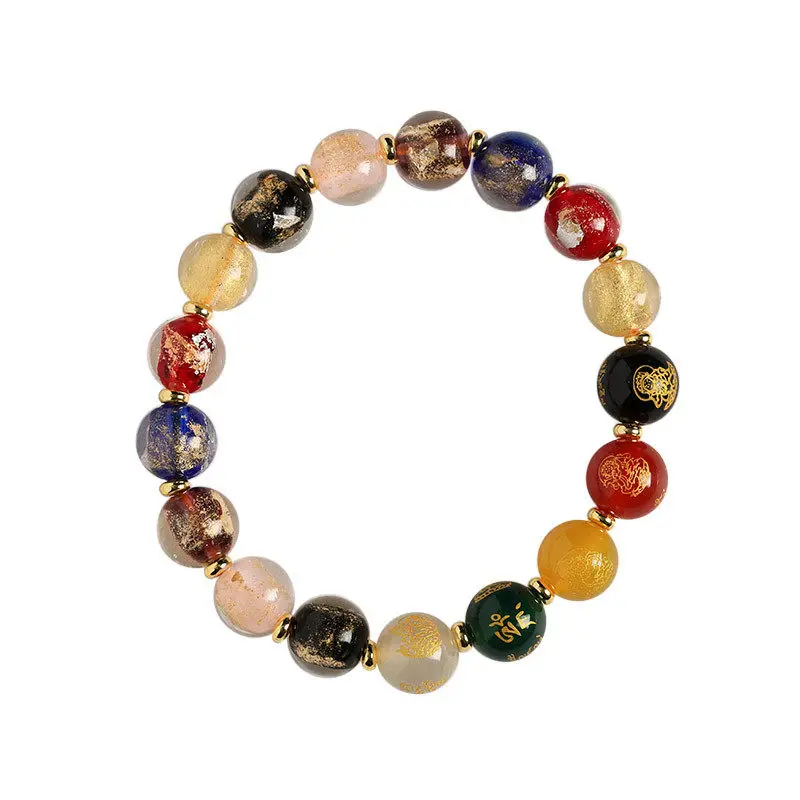 Tibetan Style Gold Foil Bead Ash Glaze Single Loop Bracelet Agate Bracelet for Men Women 2026 Fortune Praying Gifts