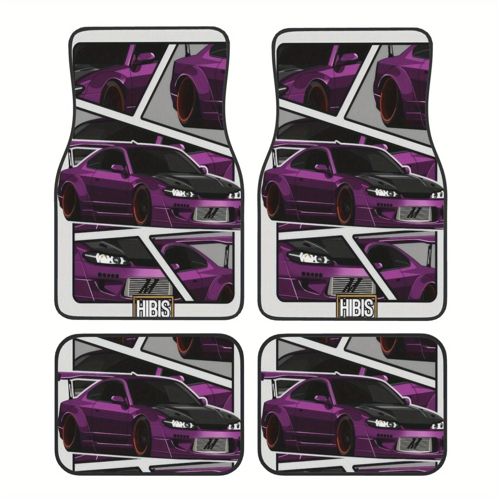 4pcs [Car Pattern Printing Model]  Comfortable Crystal Velvet Car Floor Mat  4pcs Double-Layer Composite Process Easy Ins