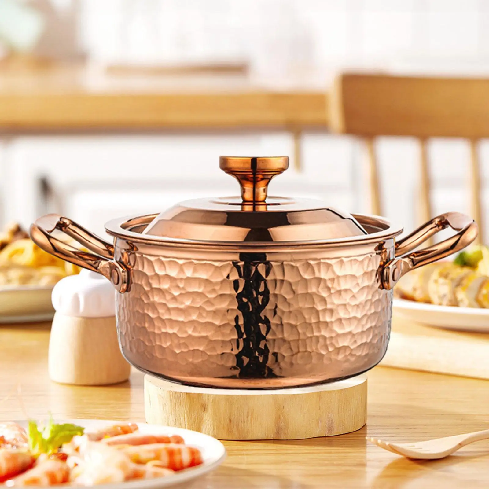 Hammered Hot Pot Sturdy Noodles Pot Easy Carrying Stew Pot with Lid Nonstick Thick Soup Pot for Parties Camping Home Restaurant