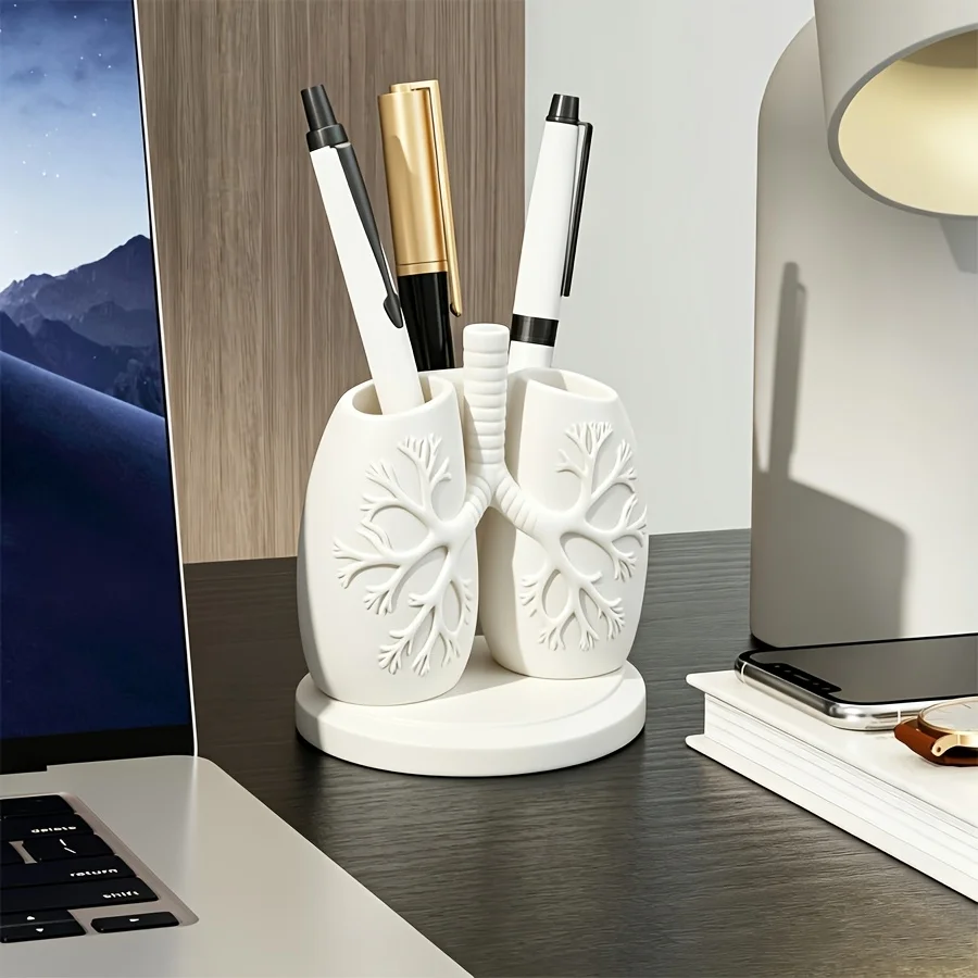 Lung‑Shaped Anatomy Pen Cup, White Plastic Desk Organizer, Gift for Medical Workers & Students
