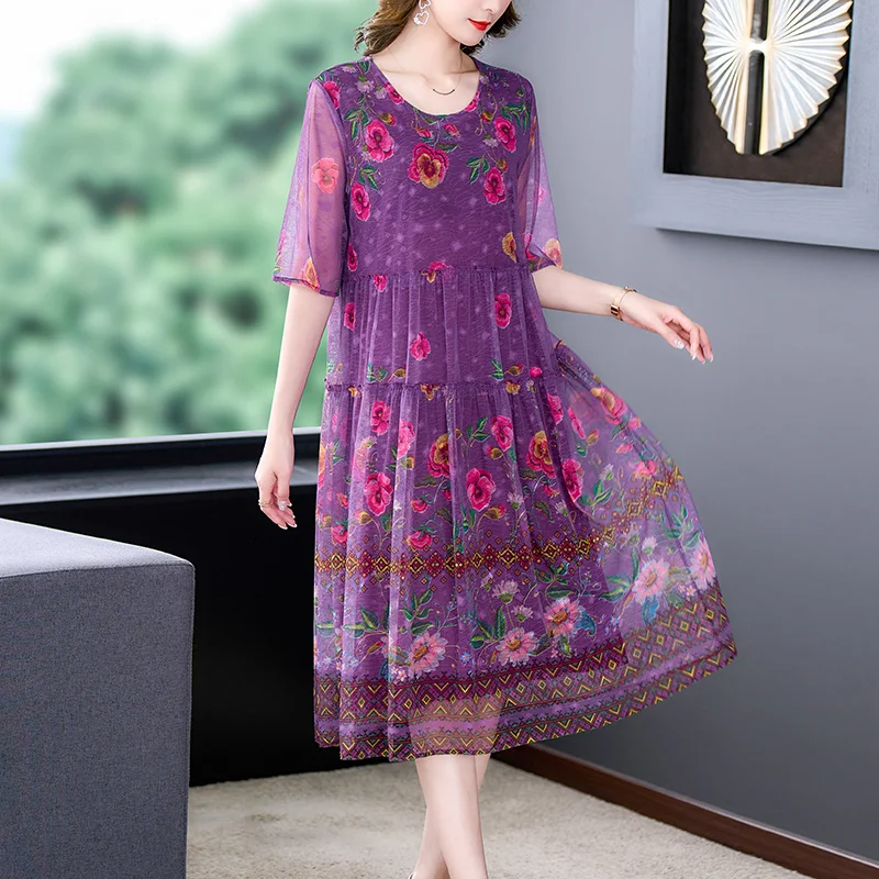 

Purp Women Floral Chiffon V-Neck Midi 2023 Boho Fashion Light Casual Beach Summer Korean Elegant Bodycon Party Dress