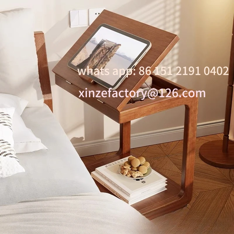 

Customizable sofa side few solid wood mobile living room high-end bedroom multi-function clamshell bedside table