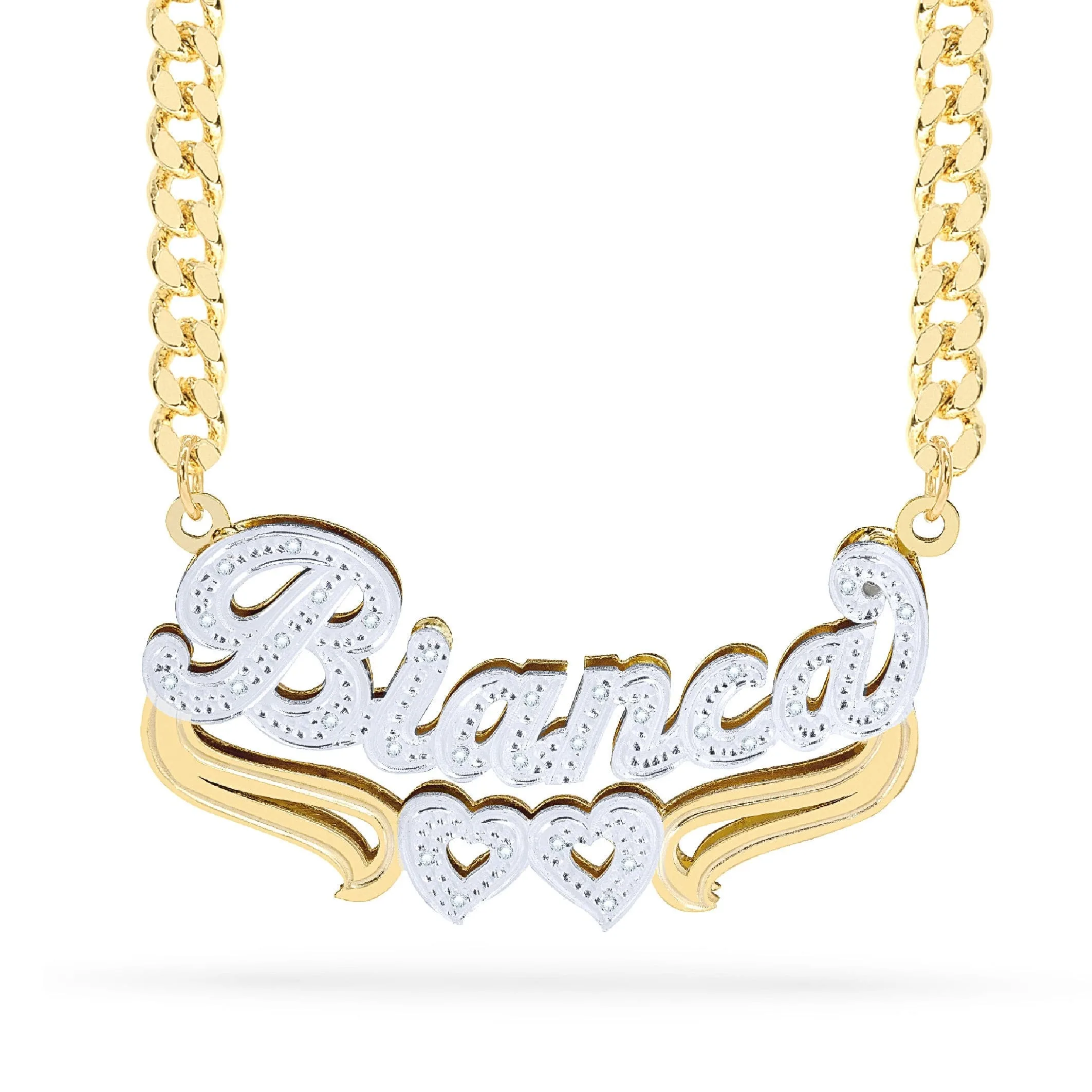

Personalized Diamond Couple Double Name Necklace Custom Nameplate Necklace 18K Gold Plated Double Layer Name NecklaceFor Women