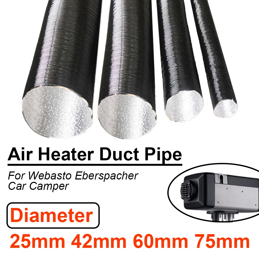 25mm 42mm 60mm 75mm Diameter Air Diesel Parking Heater Duct Pipe Tube Hose 60-300cm Length For Webasto Eberspacher Car Camper