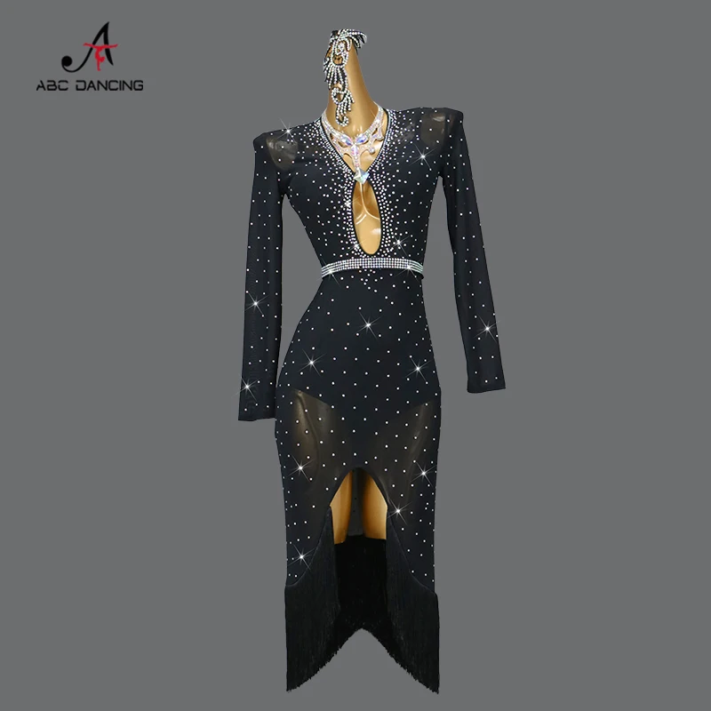 2023 Black Latin Dance Professional Competition abbigliamento nappa Dress Women Sexy Ballroom Skirt Practice Wear Prom Costume Ladie Nuovi prodotti e serie,Personalizzazione Avanzata Danza Internazionale Fashion Dance