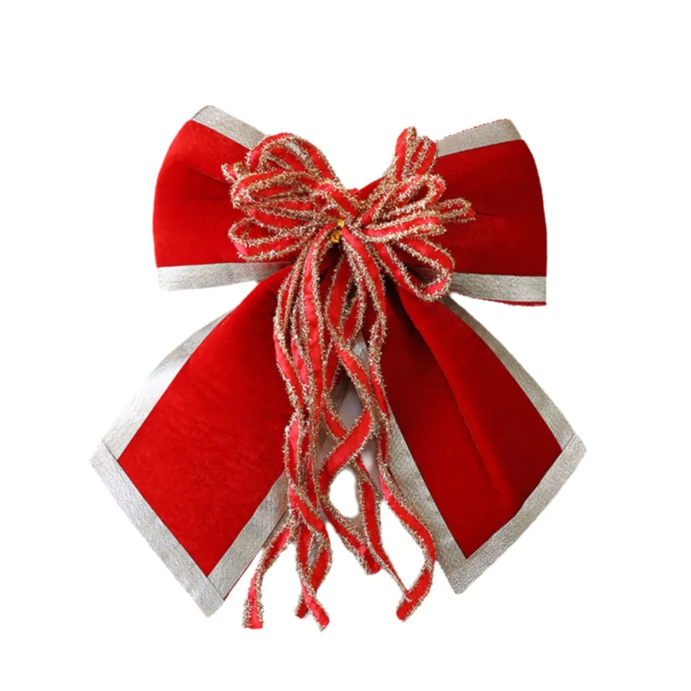 

Themed Party Favor Sparkling Christmas Bow Pendant with Ribbon DIY Wreath Decorative Bow Flocked Xmas Hanging Ornaments Door