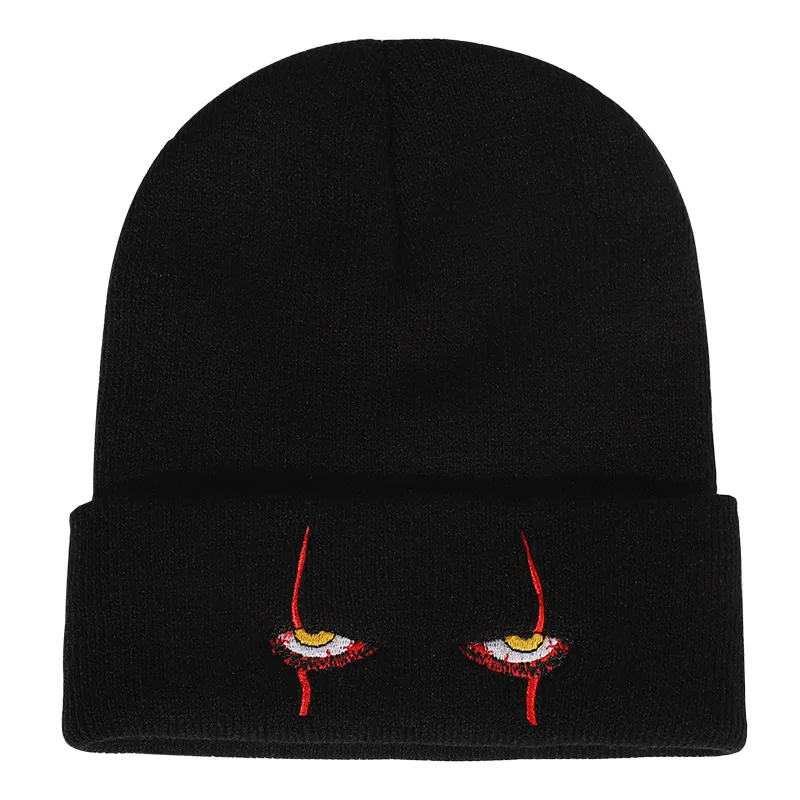 Women Autumn Winter Warm Beanie Cartoon Eye Embroidered Men Skull Cap Unisex Cosplay Knitted Hat Fashion Ski Bonnet Dropshipping