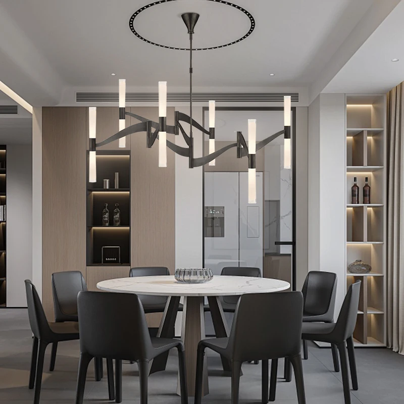 

Gold black modern luxury led full brass glass stick chandelier,lustre dining room hanging decorative ceiling light fixtures.