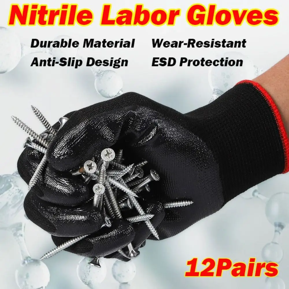 

New Nitrile Nitrile Gloves Non-slip Wear-resistant Safety Coated Mittens Nylon Work Gloves