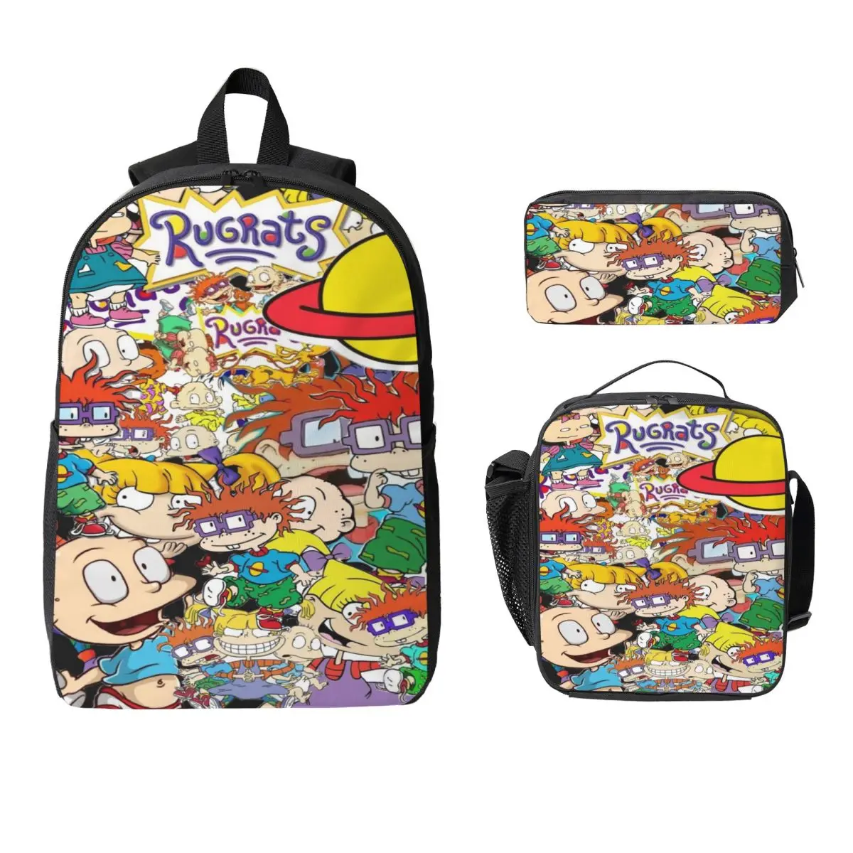 3 pezzi Rugrates Chuckie Finster Theme Borse da scuola Set per Boy Girl Scatole per matite Set di zaini con scatola per il pranzo per studenti Zaino