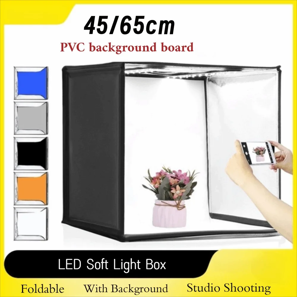 45/65cm LED Soft Light Box Mini with Background Photography Lightbox Foldable Ring Light Board Dimmable Softbox
