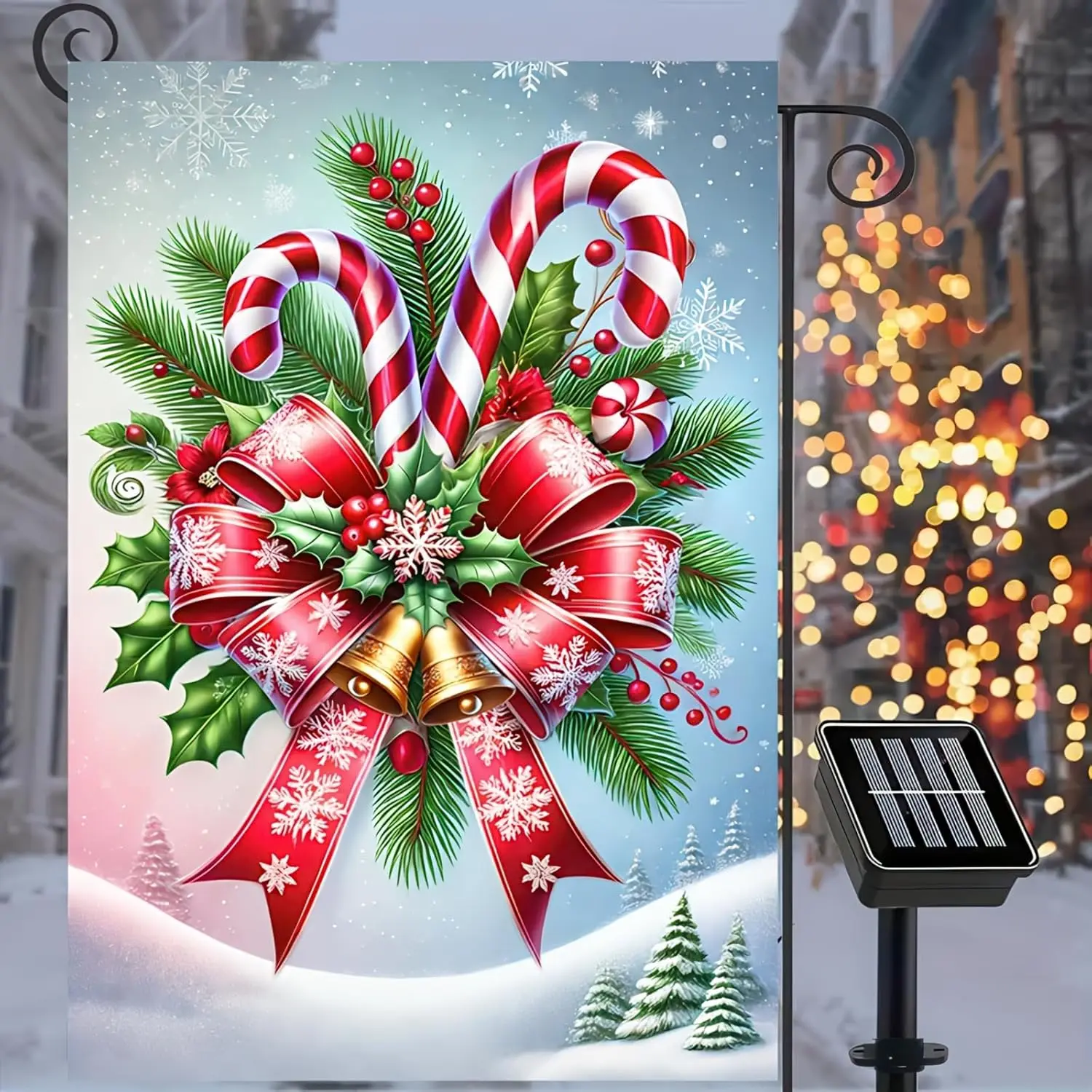 Christmas Garden Flag Double Sided 12x18 Flag Winter Flag Candy Cane Holly Flower Garden Flag Candy Cane And Holly Design Fo KKW