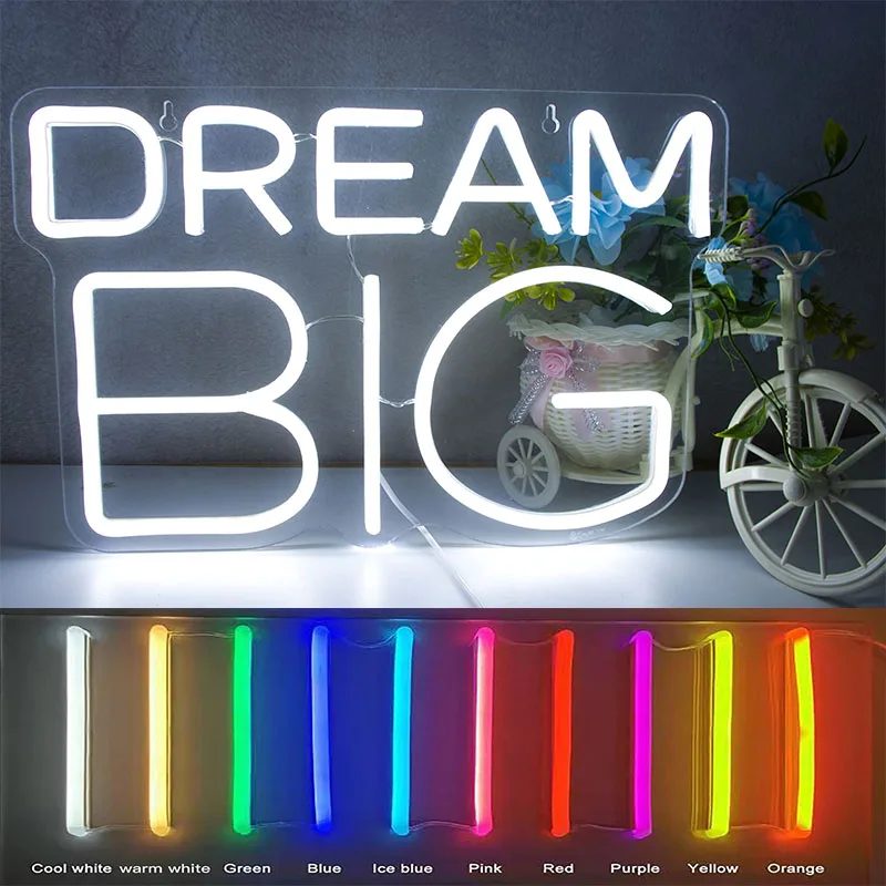 Dream Big Neon Signs For Wall Decor Neon Lights For Bedroom Sign Led Light Party Neon Light Birthday Decor Home Neon Bar Signs